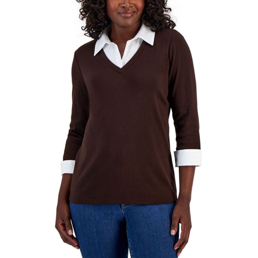 Karen Scott Cotton Layered-Look Woven Top